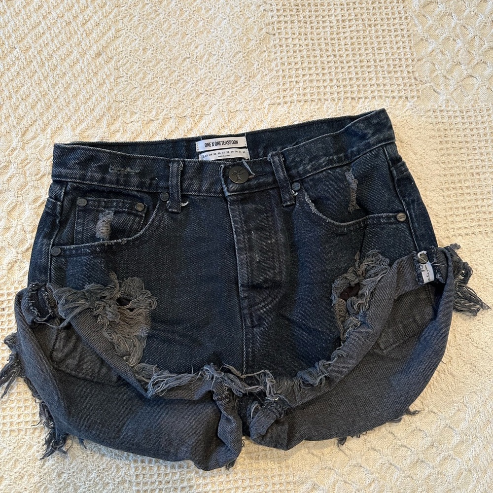 One Teaspoon Charcoal Distressed Jean Shorts